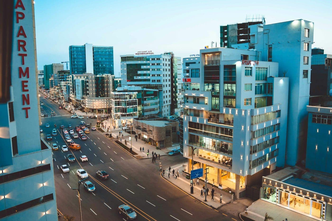 Addis Ababa street at dusk