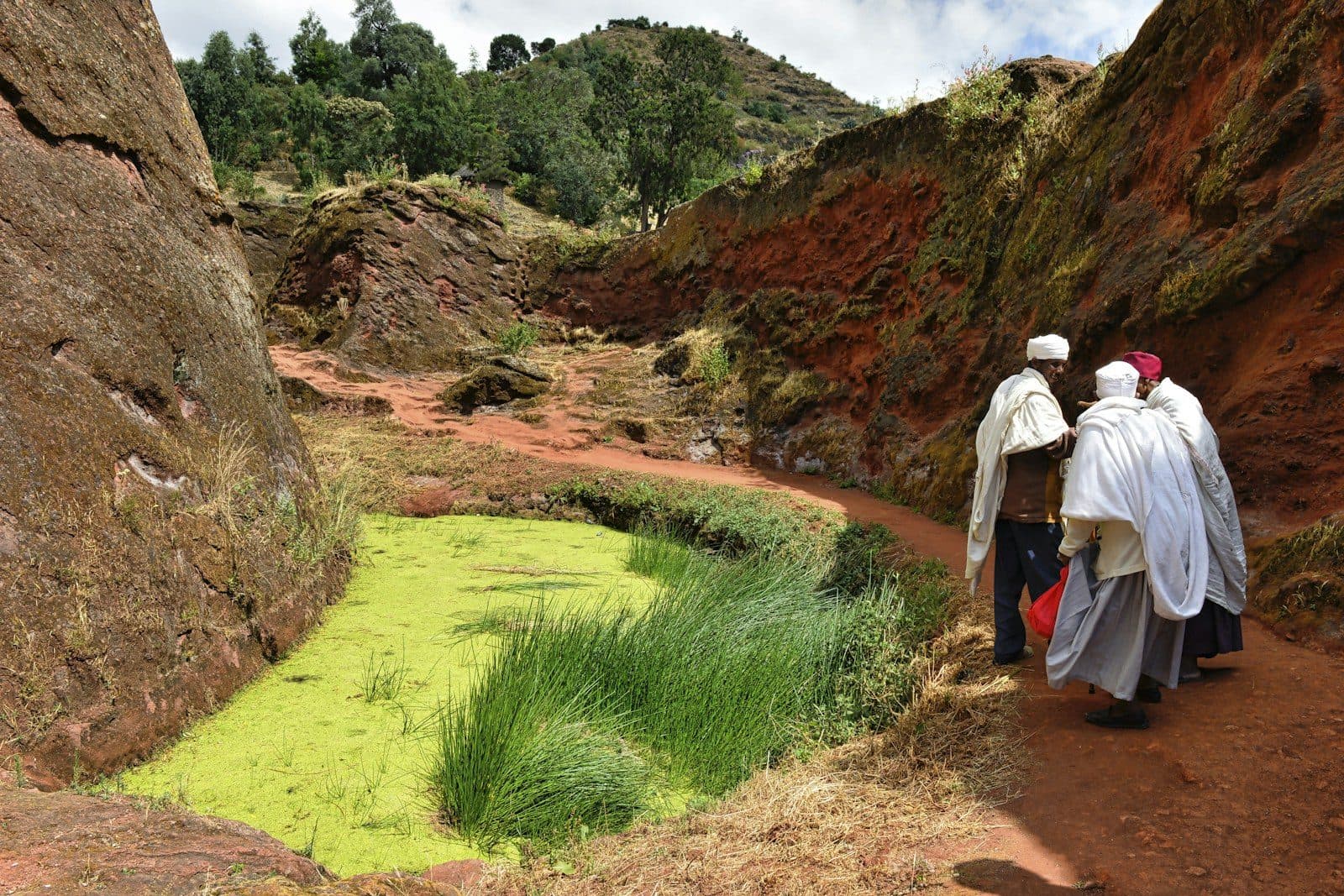Pilgrims walking through Lalibela